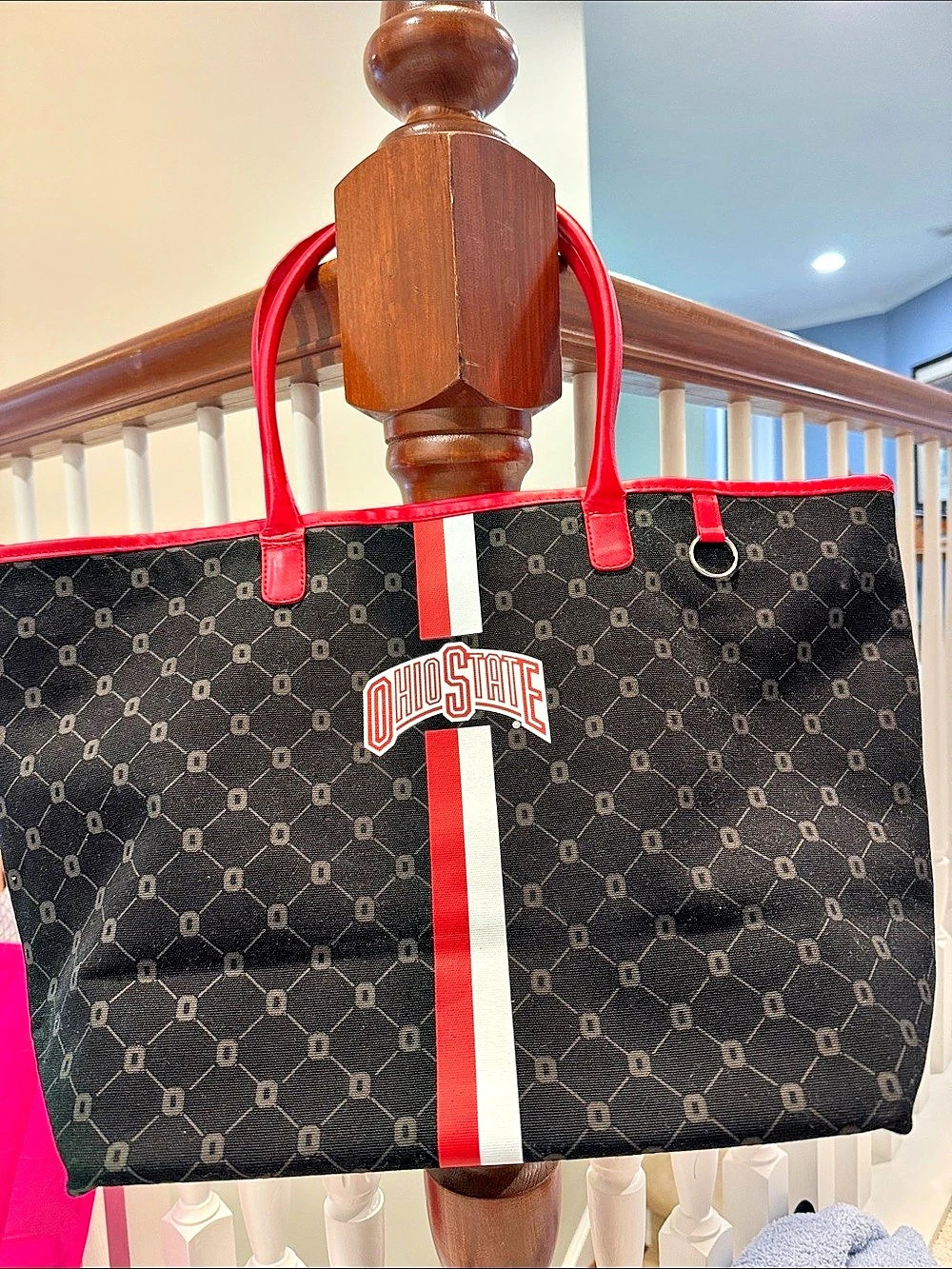 Ohio State Buckeyes Black & Red Geometric Tote